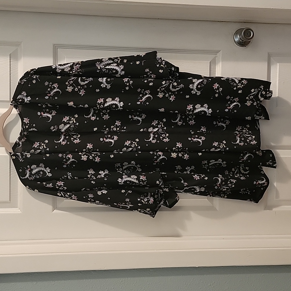 Women's sheer kimono black with flower print size 2x